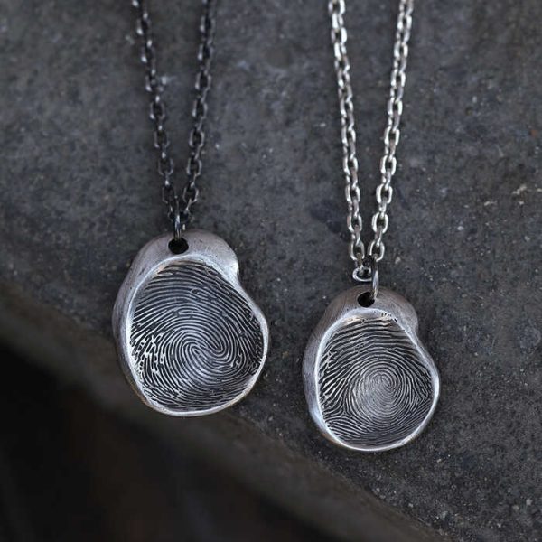 Custom Fingerprint Couple Necklace – 999 Sterling Silver Personalized Pendant Gift for Couples