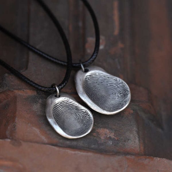 Custom Fingerprint Couple Necklace – 999 Sterling Silver Personalized Pendant Gift for Couples