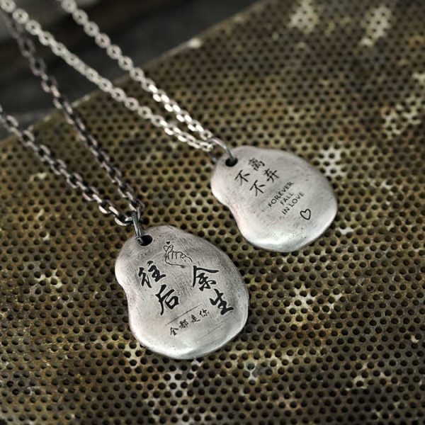Custom Fingerprint Couple Necklace – 999 Sterling Silver Personalized Pendant Gift for Couples