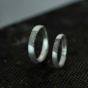 Custom Fingerprint Engraved Couple Rings – Adjustable Open Design, Solid Silver