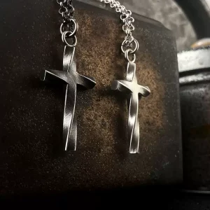 Vintage S999 Sterling Silver Cross Pendant – Handmade, Minimalist, Unique Couple Necklace