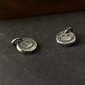 Custom Engraved S999 Silver Smiley Tag Pendant – Handmade Mini Charm for Bracelets & Necklaces