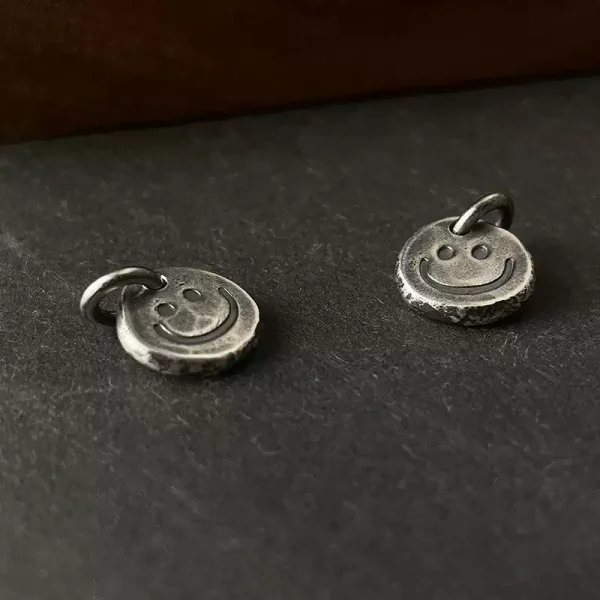 Custom Engraved S999 Silver Smiley Tag Pendant – Handmade Mini Charm for Bracelets & Necklaces