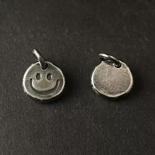 Custom Engraved S999 Silver Smiley Tag Pendant – Handmade Mini Charm for Bracelets & Necklaces