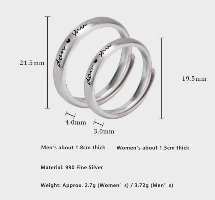 Adjustable 990 Sterling Silver Couple Rings – Custom Engraving for Two