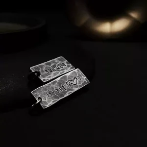 Custom Engraved S999 Sterling Silver Tag Necklace – Handcrafted Vintage Rectangle Pendant