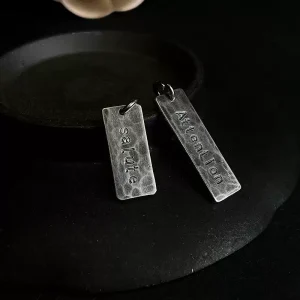 Custom Engraved S999 Sterling Silver Tag Necklace – Handcrafted Vintage Rectangle Pendant