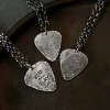 Custom S999 Sterling Silver Guitar Pick Pendant – Hand-Engraved Vintage Distressed Necklace for Men, Unique Couple Gift