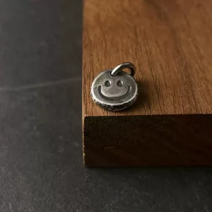 Custom Engraved S999 Silver Smiley Tag Pendant – Handmade Mini Charm for Bracelets & Necklaces
