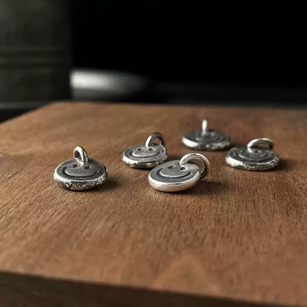 Custom Engraved S999 Silver Smiley Tag Pendant – Handmade Mini Charm for Bracelets & Necklaces