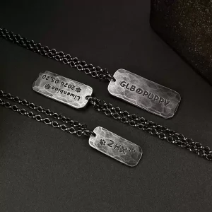 S999 Sterling Silver Handmade Engraved Couple Pendant – Vintage Oxidized Custom Anniversary Rectangle Tag Necklace