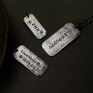 S999 Sterling Silver Handmade Engraved Couple Pendant – Vintage Oxidized Custom Anniversary Rectangle Tag Necklace