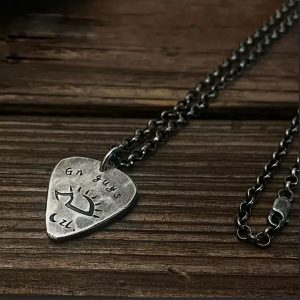 Custom S999 Sterling Silver Guitar Pick Necklace – Hand-Engraved Pendant for Men, Unique Couple Gift, Birthday Keepsake