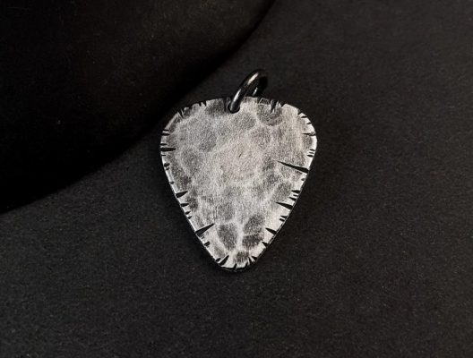 Custom S999 Sterling Silver Guitar Pick Pendant – Hand-Engraved Vintage Distressed Necklace for Men, Unique Couple Gift