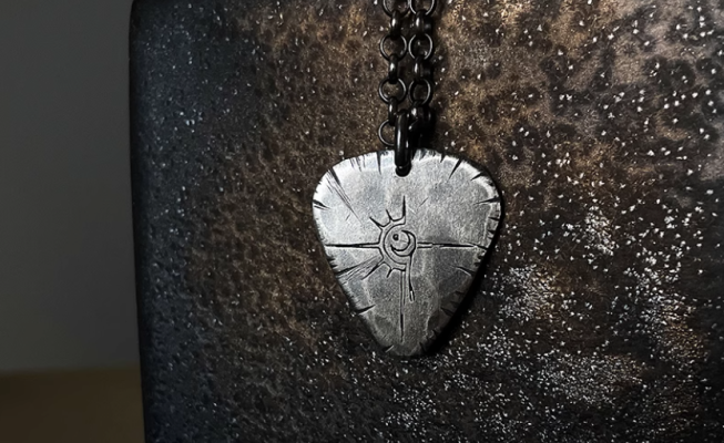 Custom S999 Sterling Silver Guitar Pick Pendant – Hand-Engraved Vintage Distressed Necklace for Men, Unique Couple Gift