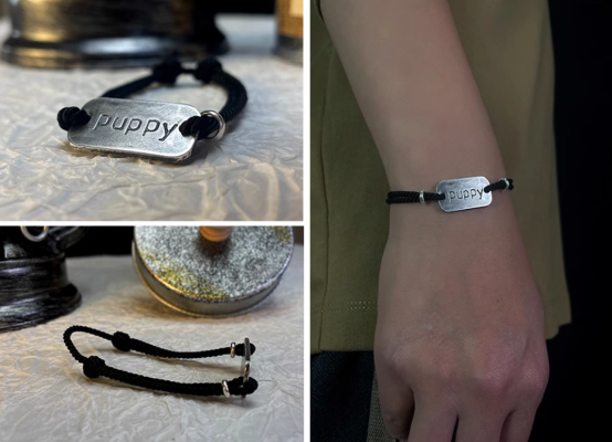 Custom Hand-Engraved Sterling Silver Letter Bracelet / Anklet – S999 Pure Silver Couple Tag Jewelry