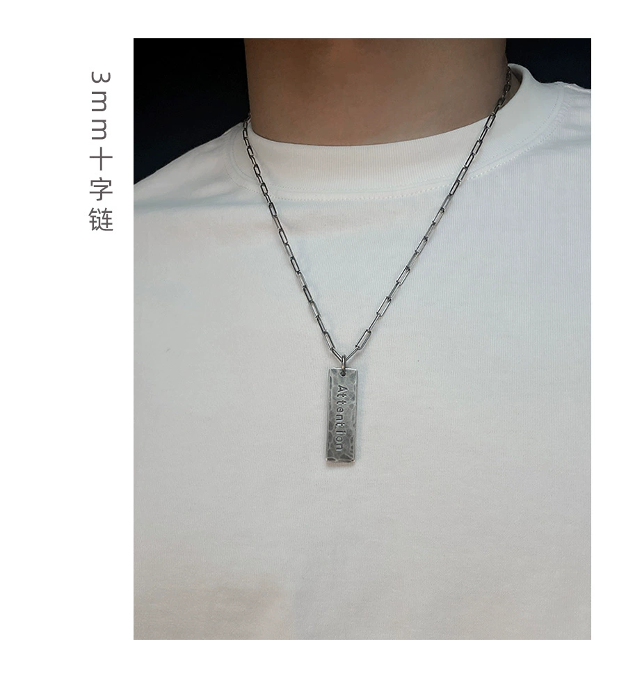 Custom Engraved S999 Sterling Silver Tag Necklace – Handcrafted Vintage Rectangle Pendant