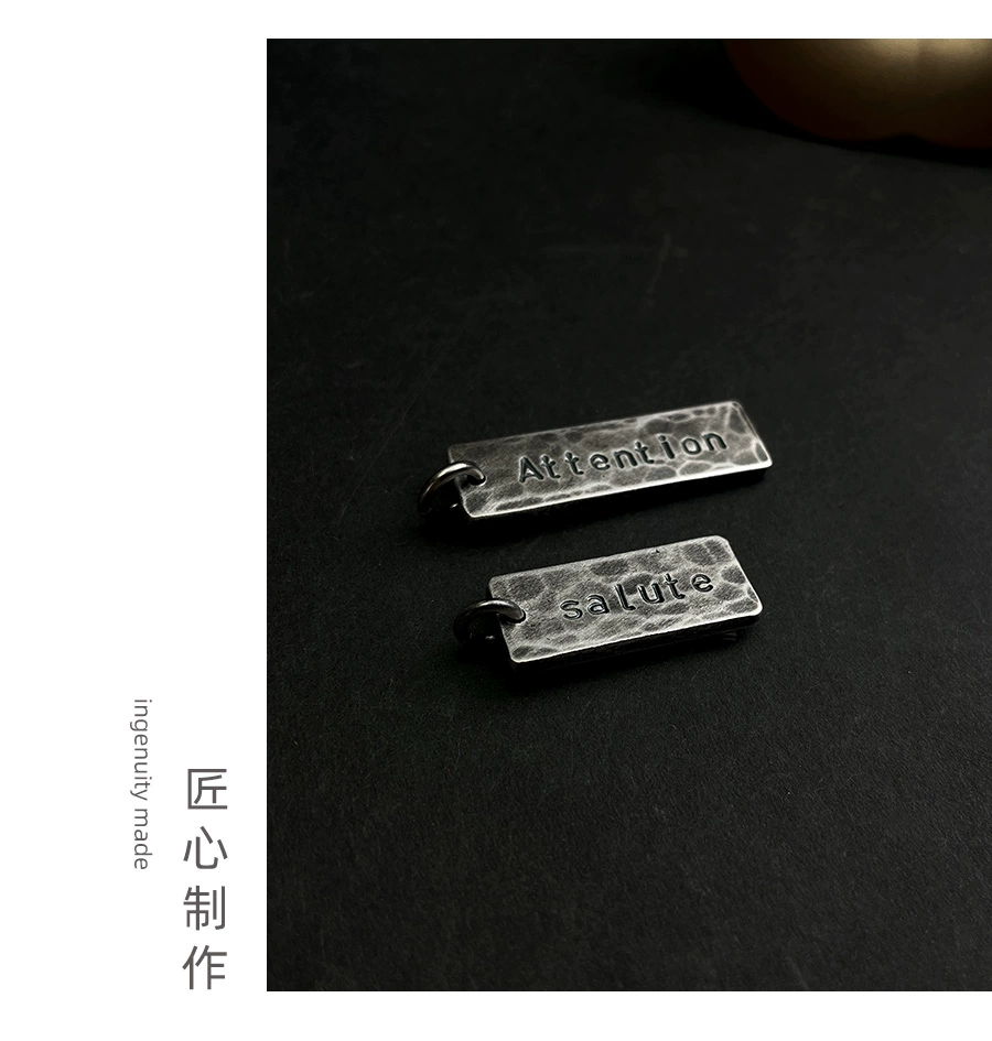 Custom Engraved S999 Sterling Silver Tag Necklace – Handcrafted Vintage Rectangle Pendant