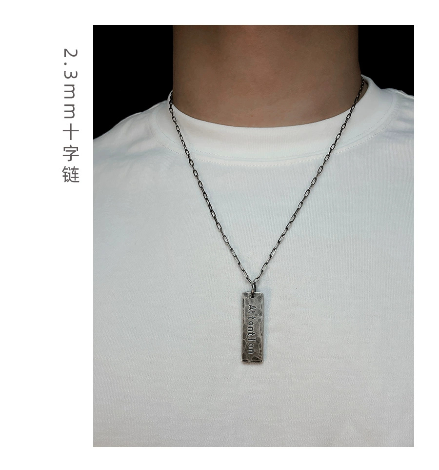 Custom Engraved S999 Sterling Silver Tag Necklace – Handcrafted Vintage Rectangle Pendant