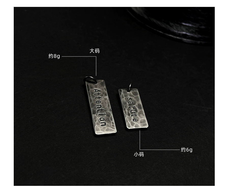 Custom Engraved S999 Sterling Silver Tag Necklace – Handcrafted Vintage Rectangle Pendant