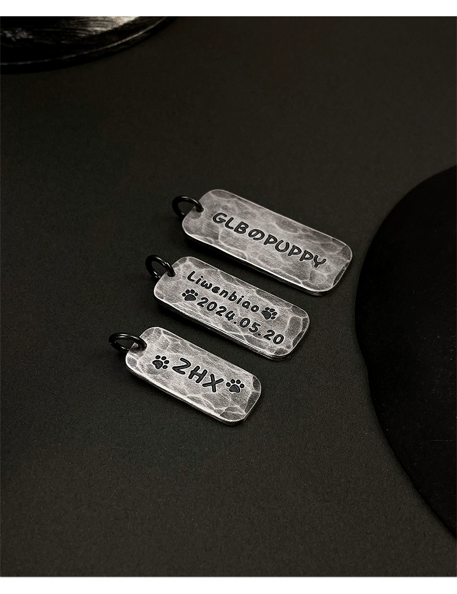 S999 Sterling Silver Handmade Engraved Couple Pendant – Vintage Oxidized Custom Anniversary Rectangle Tag Necklace