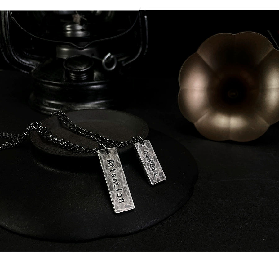 Custom Engraved S999 Sterling Silver Tag Necklace – Handcrafted Vintage Rectangle Pendant