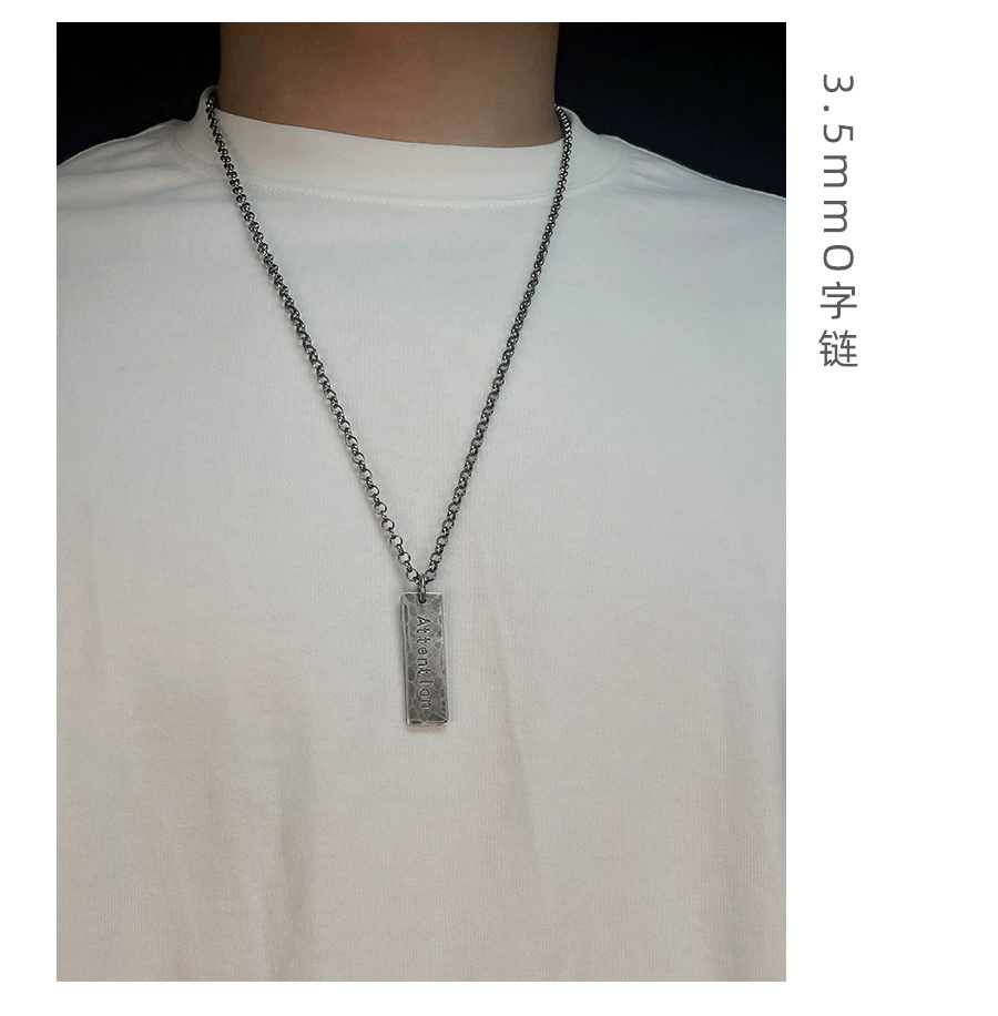 Custom Engraved S999 Sterling Silver Tag Necklace – Handcrafted Vintage Rectangle Pendant