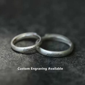 Adjustable 990 Sterling Silver Couple Rings – Custom Engraving for Two
