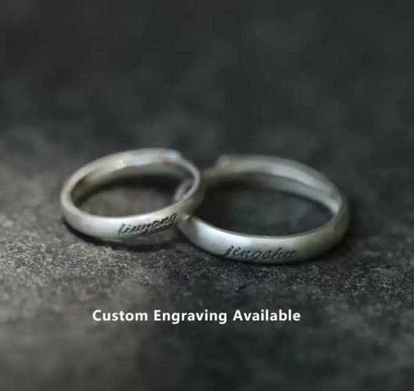 Adjustable 990 Sterling Silver Couple Rings – Custom Engraving for Two