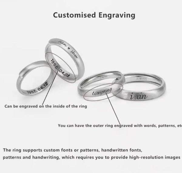 Adjustable 990 Sterling Silver Couple Rings – Custom Engraving for Two