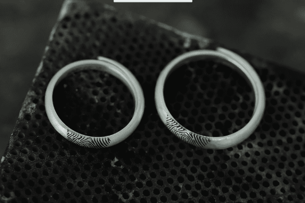 Custom Fingerprint Engraved Couple Rings – Adjustable Open Design, Solid Silver