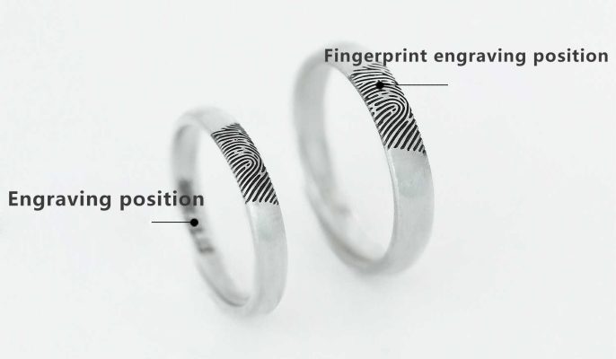 Custom Fingerprint Engraved Couple Rings – Adjustable Open Design, Solid Silver