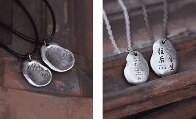 Custom Fingerprint Couple Necklace – 999 Sterling Silver Personalized Pendant Gift for Couples