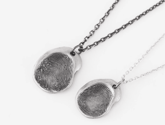 Custom Fingerprint Couple Necklace – 999 Sterling Silver Personalized Pendant Gift for Couples