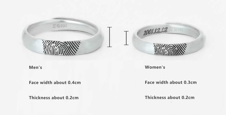 Custom Fingerprint Engraved Couple Rings – Adjustable Open Design, Solid Silver